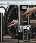 Portable Tire Inflator Air Compressor, 5X Faster Cordless Pump With 180 PSI, Built-In Rechargeable Battery, Digital Pressure Gauge usage steps