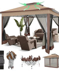 12x12 Pop Up Gazebo Canopy Tent With Mosquito Netting, Easy Up Metal Frame, Waterproof Outdoor Shelter, Patio Garden Gazebo with carry bag and stakes