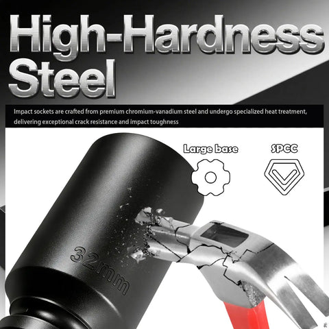 Heavy Duty 32mm Socket Featuring Half Inch Drive And 12 Point Impact Design Built Rock Solid, showcasing high-hardness steel construction.