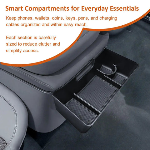 Center Console Hanging Organizer Box for Split Bench Chevy Silverado and GMC Sierra Trucks 2019 to 2026 1500 2500HD 3500HD Keeps Your Gear Handy 40 20 40 Seats Car Interior Storage Organizer installed in vehicle, showing compartments.