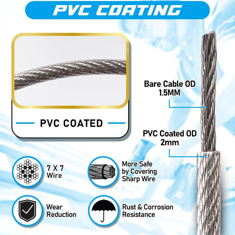 Turnbuckle Wire Tensioner Kit for Cable Railing, 150 feet of one-sixteenth inch stainless steel cable with PVC coating detail