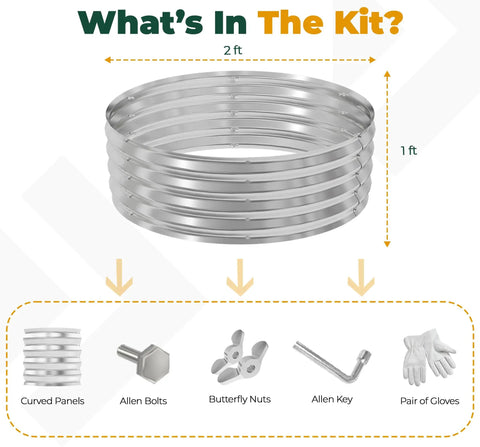 Galvanized Raised Garden Bed Kit 2x2x1 Ft Pack Of 3 Easy Assembly Outdoor Planter Boxes components displayed with dimensions