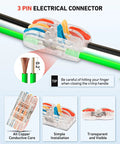 3 Pack Outdoor Junction Box Kit With 3 Pin Connectors, clear plastic connectors showing wire connection and installation tips