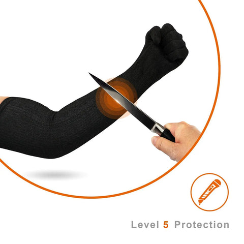 Kevlar Gloves With Sleeves Level Five Cut And Heat Resistant Safety Gear showing arm protection from knife cut