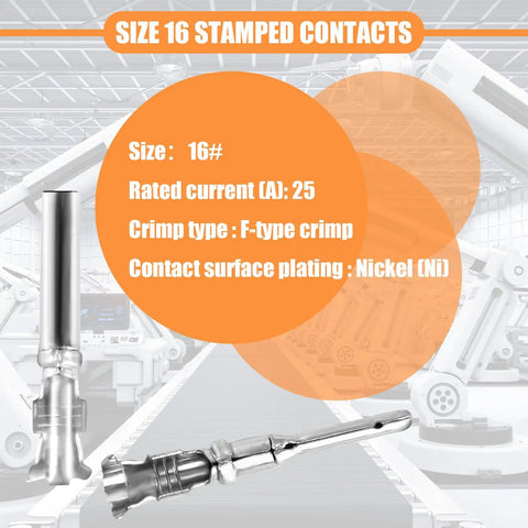 Size 16 stamped contacts with F-type crimp and nickel plating for Beefy Grey 12 Pin Waterproof Wire Connector Kit.