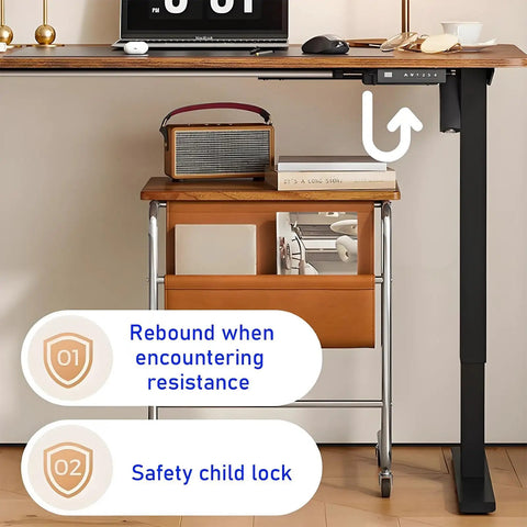 Adjustable Height Standing Desk With Four Memory Presets For Home Office Computer Workstation Natural Finish showing child lock feature.