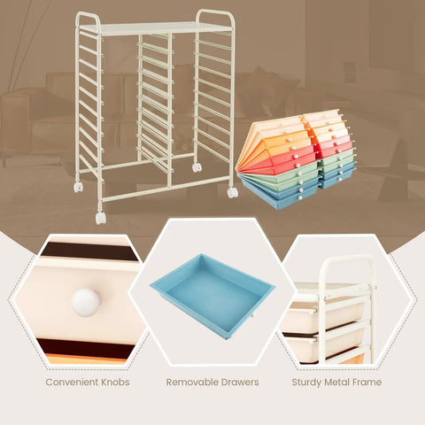 20-Drawer Rolling Storage Cart With Removable Drawers And Lockable Wheels, Macaron Color Finish, sturdy metal frame displayed