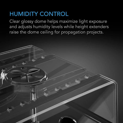 Heavy Duty Humidity Dome For Seed Starting And Cloning With 3mm Thick Clear Dome showing vented extensions and drip tray