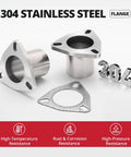 2.5 Inch 3 Bolt Exhaust Flange Piping Kit Fabricated From Badass 304 Stainless Steel With Complete Gasket And Bolt Set For Universal Beater Repairs And Quick Swap Links On The Daily Drive. Two stainless steel flanges shown with one gasket.