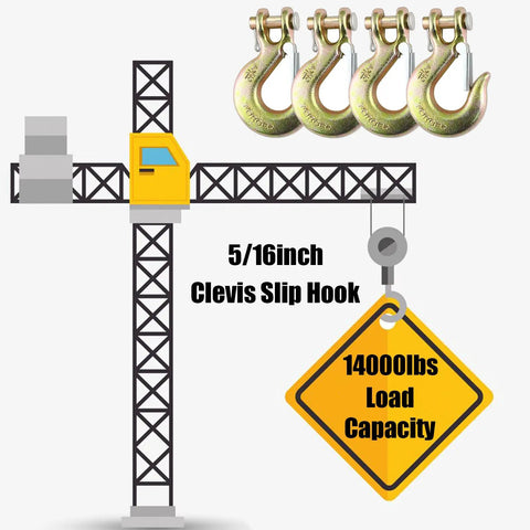Top Shelf Grade 70 Clevis Slip Hooks With Safety Latch 5/16 Inch Heavy Duty Towing Gear Four Pack in construction setting.