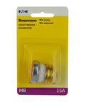 Workhorse 15A 125V Time Delay Mini Breaker For Edison Base Plug Fuse Replacement In Residential Panels, packaged view.