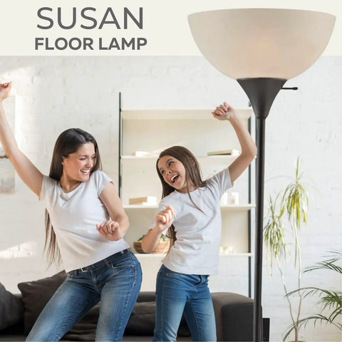 Dope Modern Black Floor Lamp With White Opal Bowl Shade in living room, 72 inch corner light, sleek contemporary style