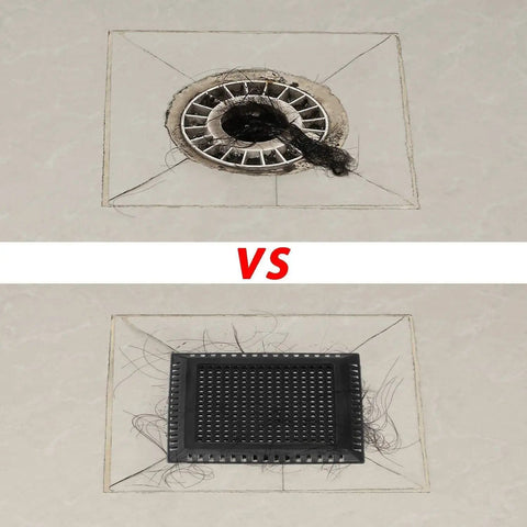 Heavy Duty Stainless Steel Shower Drain Hair Catcher Kicks Sneaky Clogs Fast Straight Up Metal Guard before and after installation