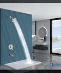 Tub Shower Faucet Set With Valve And Wall Mount Trim Kit for 6 Inch Tub Fixtures, brushed nickel, shower head in modern bathroom