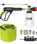 Beast Pressure Washer Gun With Foam Cannon And 50 Foot Hose 3600 PSI Cleaning Kit Featuring 15 Inch Extension Wand Seven Nozzle Tips Three Eighths Quick Connector And M22 14mm And 15mm Fittings