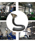 Heavy Duty 4 To 8 Inch Flexible Duct Collector Arm Featuring Slick Articulated Fume Extractor Hose For Welding Laser And Soldering in workshop setup.