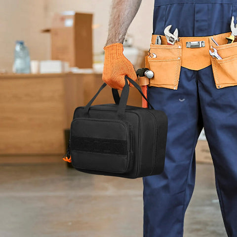 Electrician holding Carrying Case For Klein Tools 80101 ET310 AC Circuit Breaker Finder And Electrical Test Tools in workshop
