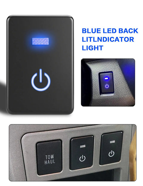 12V Blue LED Push Button Switch Waterproof Toggle With 4 Wire Connector Kit For Car Modifications Start Button Durable ABS Housing.