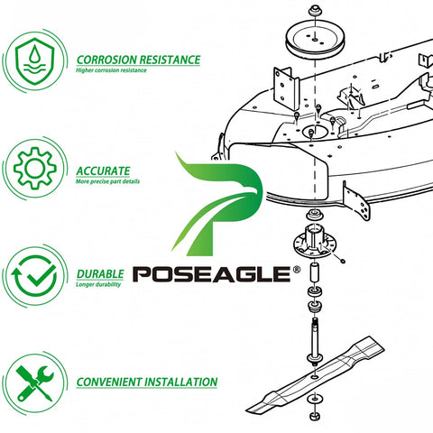 Diagram showing 2 Pack Spindle Assembly With UC26511 Pulley Replacement For John Deere Z225 X300 X304 Lawn Tractors features.
