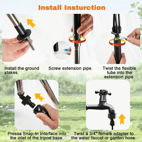 Installation steps for Outdoor Patio Water Mister System 26.5 Feet Portable Cooling Mister With Adjustable Height Stand Flexible Tubing