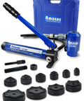 Hydraulic Knockout Punch Kit for Electrical Conduit Hole Cutting, 15 Ton Capacity, 10 Die Sets, Greenlee Compatible, and Case