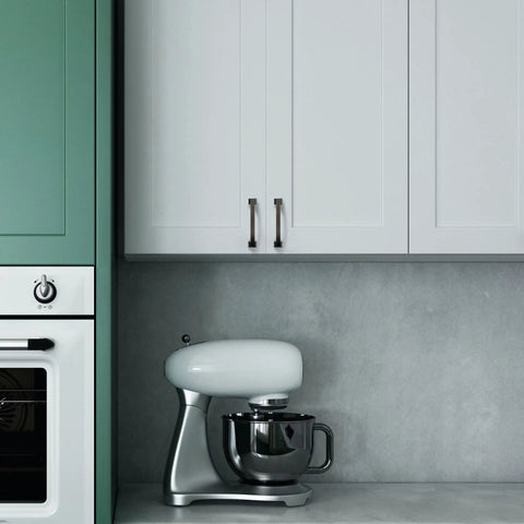 Kitchen with white cabinets featuring 10 Pack 4 Inch Oil Rubbed Bronze Cabinet Pulls For Kitchen Cabinets And Drawers, modern look.