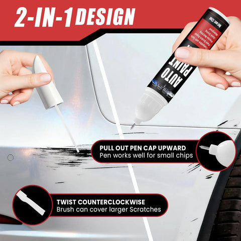 Close-up of Pearl White Multi Coat PPSW Touch Up Paint For Tesla Model Y, 3, X, S 0.4 Fl Oz Scratch Repair Pen with 2-in-1 design.