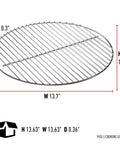Heavy Duty 13.5 Inch Plated Steel Cooking Grate Replacement For 14 Inch Smokey Joe Charcoal Grills Including Silver Gold And Tuck N Carry Models Fits Smokey Joe Series shown with dimensions