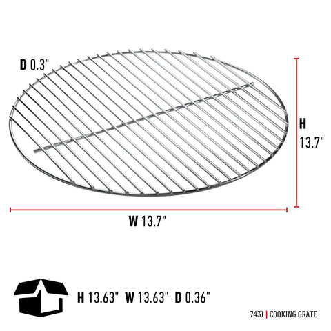 Heavy Duty 13.5 Inch Plated Steel Cooking Grate Replacement For 14 Inch Smokey Joe Charcoal Grills Including Silver Gold And Tuck N Carry Models Fits Smokey Joe Series shown with dimensions