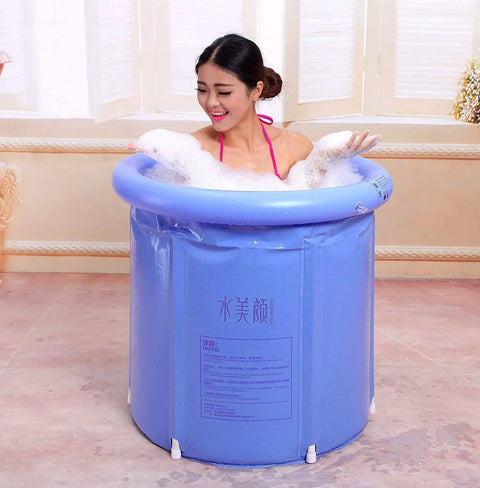 Woman enjoying Portable Inflatable Ice Bath Spa Tub For Indoor And Outdoor Use Unisex Freestanding 3 Layer PVC Bath