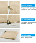 Heavy Duty 420D Oxford Umbrella Cover With Zipper All Weather Waterproof Patio Protector features zipper, elastic hem cord, storage bag.