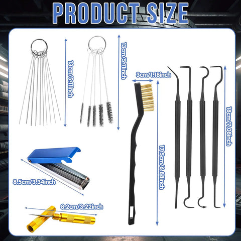 Nine Piece Carburetor Cleaning Tool Kit With Stainless Steel Needles, Nylon Brushes And Hooks For Motorcycle, ATV, Chainsaw And Welder