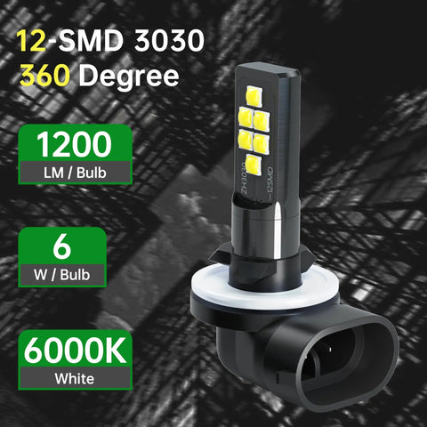 Super Bright Led Golf Cart Headlight Bulbs Fit Ezgo 1994 Plus Club Car Ds 1999 Plus Precedent 2004 Plus 12V showing 12 SMD 3030 design with 360 degree illumination.