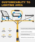 Premium 21000 Lumen Led Work Light With Retractable Tripod Stand And Extended 16 Foot Power Cord, adjustable lamp heads for customizable lighting.
