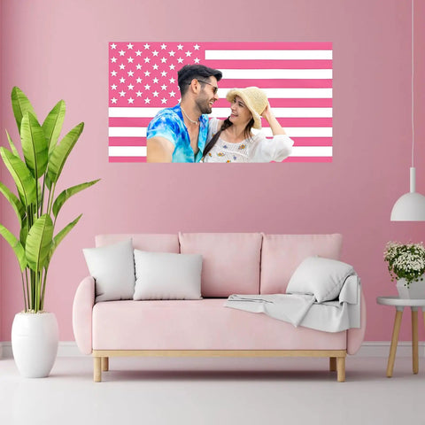 Personalized Pink American Flag 3x5ft Custom Flag With Photo And Text For Bedroom Dorm Living Room Wall Decor Dope Poster Style