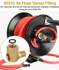 90 Degree Brass Air Swivel Fitting For Air Hose Reels, 1 Quarter FPT To 1 Quarter MPT Connector, Beefy 5000 PSI Sprung Swivel Joint For Heavy Duty Lines And Hoses on air hose reel