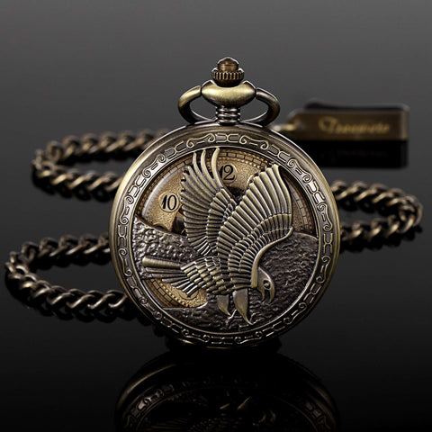 Dope Mechanical Eagle Skeleton Dial Bronze Pocket Watch With Arabic Numerals Gift Box And Chain For Men And Women Vintage Style Elegant Golden Movement Timepiece For Everyday Wear
