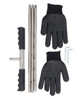 Stainless Steel Soil Probe Rod 17 32 48 Inch Adjustable Ground Locator Tool with T Handle, gloves, and tools shown