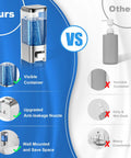 Wall Mounted Soap Dispenser For Kitchen And Bathroom With Zero Fuss No Drip Nozzle Holds 17 Oz showcasing visible container and upgraded nozzle.