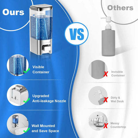 Wall Mounted Soap Dispenser For Kitchen And Bathroom With Zero Fuss No Drip Nozzle Holds 17 Oz showcasing visible container and upgraded nozzle.