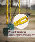 Two Pack Heavy Duty Swing Seats With 660 Lb Capacity Anti Rust Chains with close-up on yellow plastic coating for backyard playground