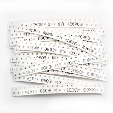 Chanzon 1200pcs 0603 SMD resistor kit on white tape carrier strips