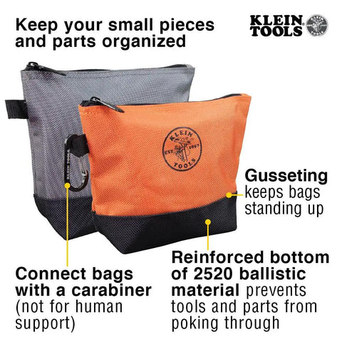 Orange and gray zipper tool bags from Tradesman Pro Backpack Tool Kit with Zipper Tool Bags and Magnetizer, heavy duty on the jobsite storage set.