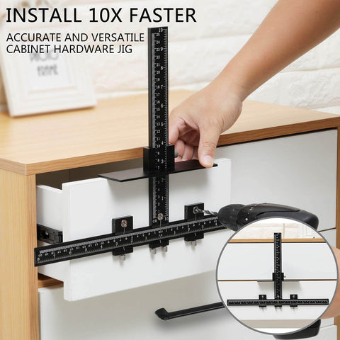 All Aluminum Cabinet Hardware Jig Tool Adjustable Drill Guide Template used on a drawer for handle installation