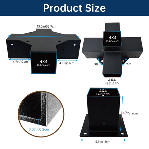 Heavy Duty Pergola Bracket Kit 4x4 With 5 Way Corner Bracket And Base Middle Support For Large Awnings Connects Extended Pavilion Wood Beams For Gazebos And Wood Sheds Rust Resistant Coated Steel