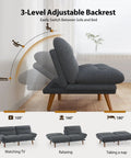 66 Inch Corduroy Futon Sofa Bed with adjustable backrest, showing 3-level recline positions, ideal for small living rooms in grey.