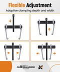 Image showing flexible adjustments of 12 Inch 2 Jaw Gear Puller Reversible Bearing Puller Tool for external and internal removal.
