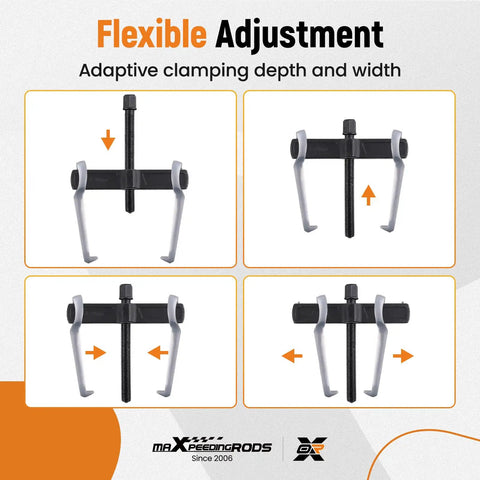 Image showing flexible adjustments of 12 Inch 2 Jaw Gear Puller Reversible Bearing Puller Tool for external and internal removal.