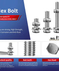 Beefy 1/4-20 Hex Head Bolt Kit With Nuts, Flat And Lock Washers, 20 Pcs, 304 Stainless Steel, anti-corrosion features shown.