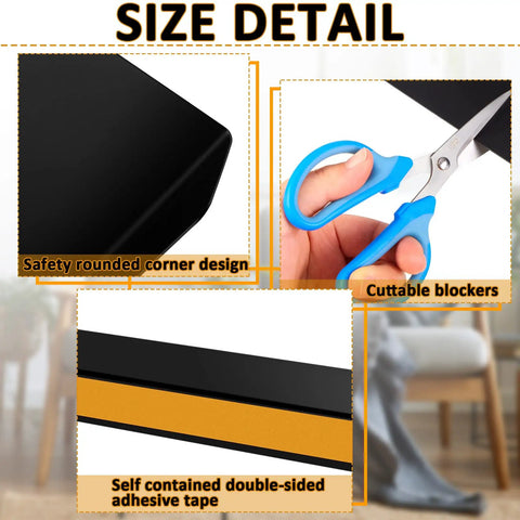 Close-up of 12 Pack Under Couch Blocker Black Pet Barrier Strip, featuring rounded corners and cuttable design for easy use.